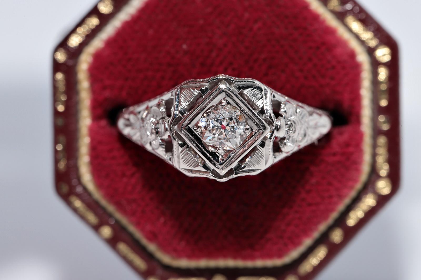 Donna Antico anello con diamanti naturali in oro 18 carati, realizzato a mano, degli anni '20 circa. in vendita