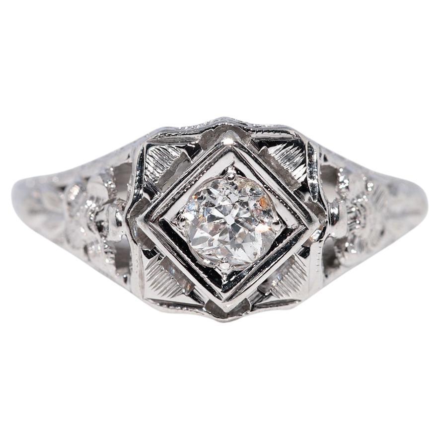 Antique Circa 1920s Handcrafted Art Deco 18k Gold Natural Diamond Ring (Bague en or 18k avec diamant naturel)