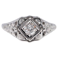 Antique Circa 1920s Handcrafted Art Deco 18k Gold Natural Diamond Ring