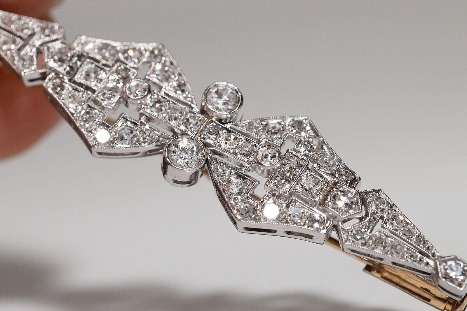 Antiguo Broche decorado con diamantes naturales de oro de 18 quilates original Art Decó de la década de 1920 en venta 1