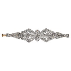 Antique Circa 1920s Original Art Deco 18k Gold Natural Diamond Decorated Brooch