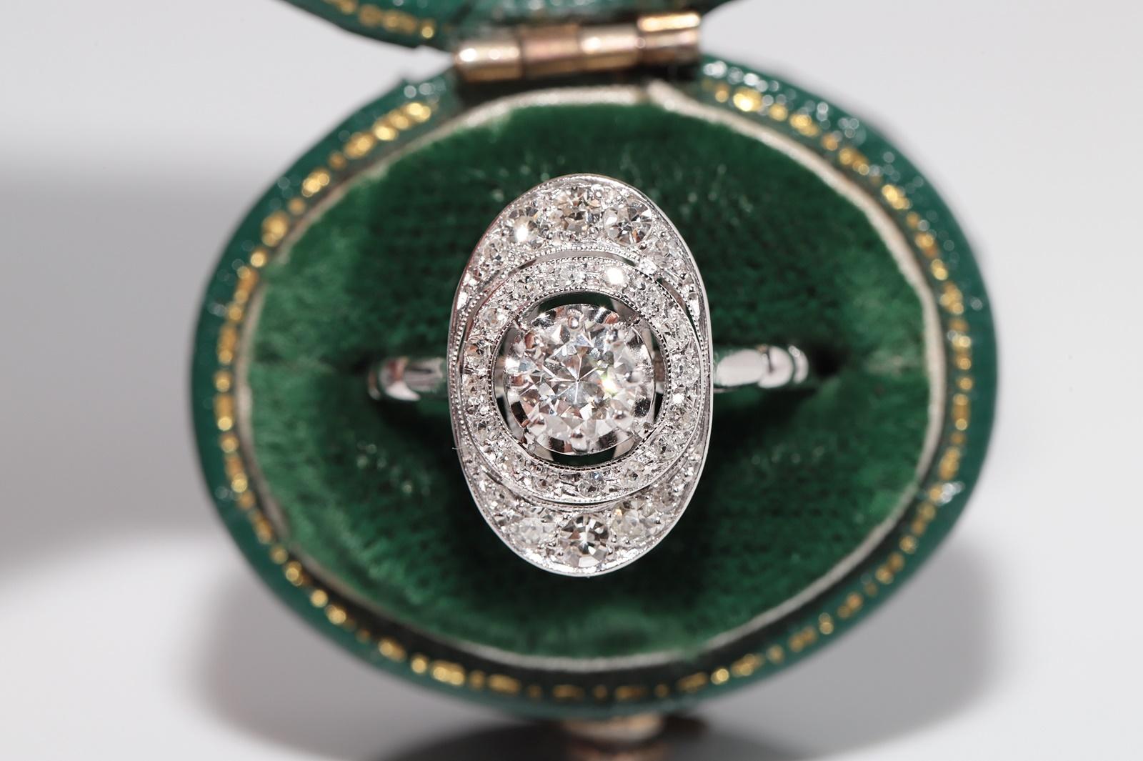 Bague ancienne en platine Art Deco des années 1920, faite à la main, avec diamant naturel Pour femmes en vente