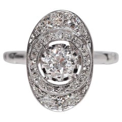 Bague ancienne en platine Art Deco des années 1920, faite à la main, avec diamant naturel