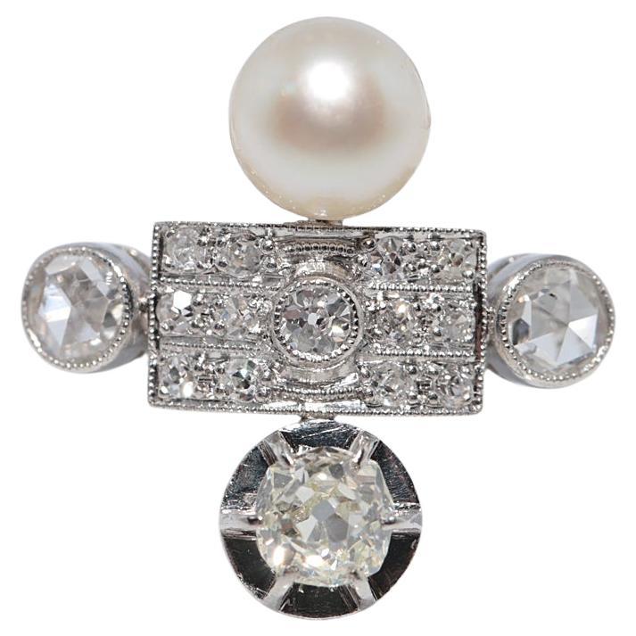 Antike CIRCA 1920s Platin Art Deco natürlichen Diamant und Perle dekoriert Ring