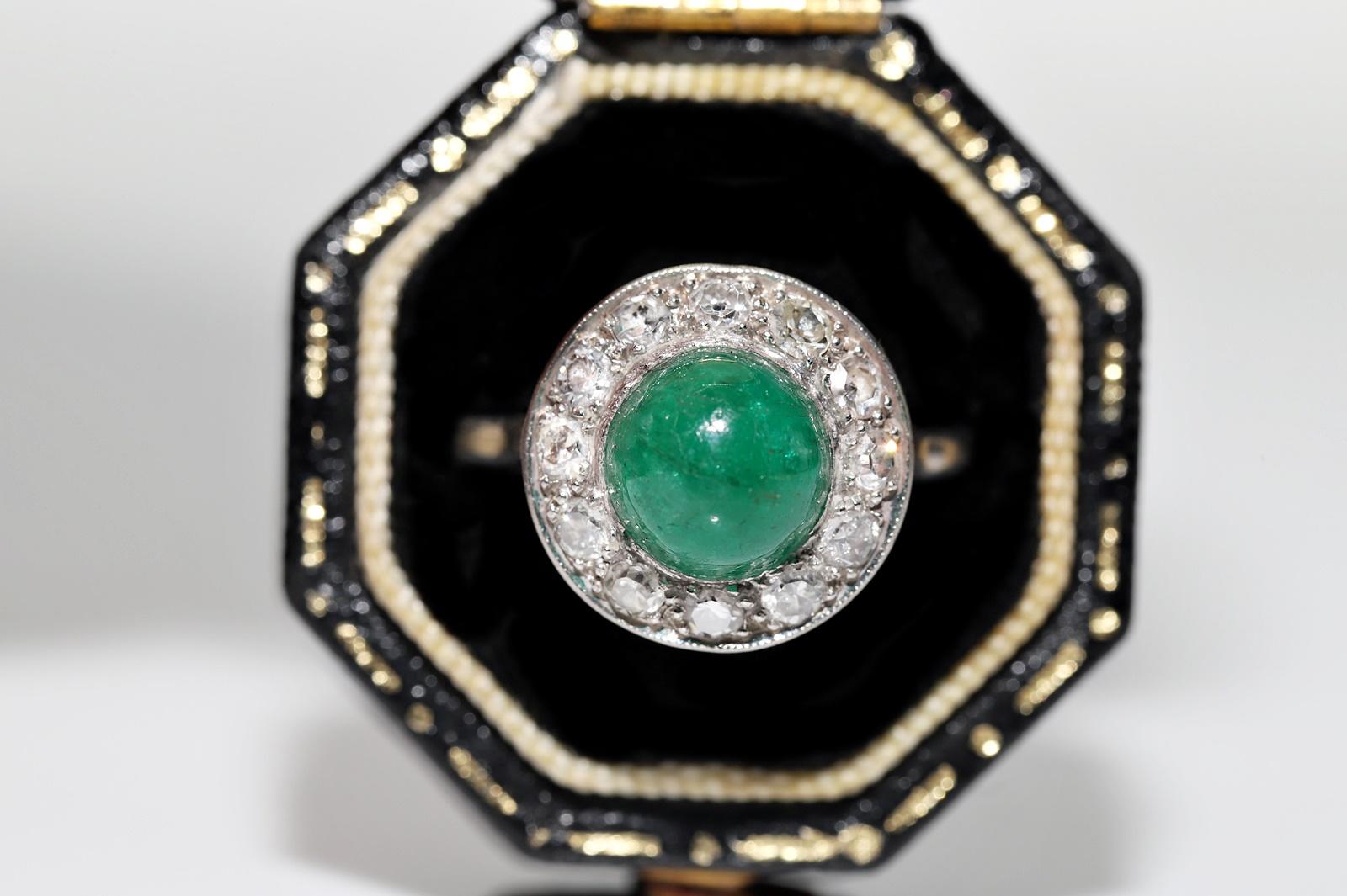 In very good condition.
Total weight is 5.5 grams.
Totally is diamond 0.65 ct.
The diamond is has G-H color and s1-s2 clarity.
Totally is emerald 2 ct.
Ring size is US 6.5 (We offer free resizing)
We can make any size.
Box is not included.
Please