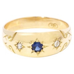 Antique Circa 1920s Sapphire & Diamond Art Deco Ring 18 Carat Yellow Gold