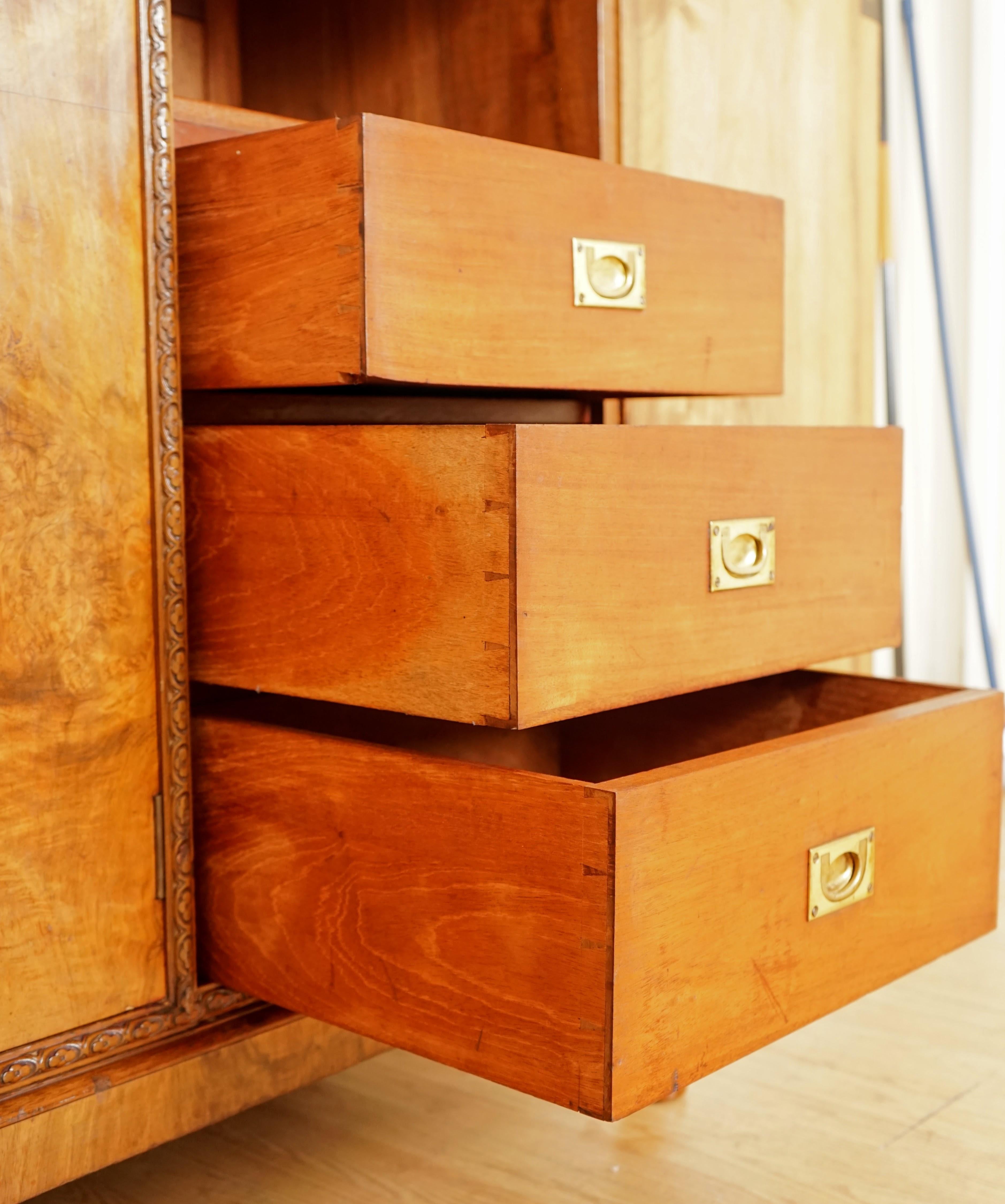 20th Century Antique circa 1920's Solid Burr Walnut Triple Bank Wardrobe