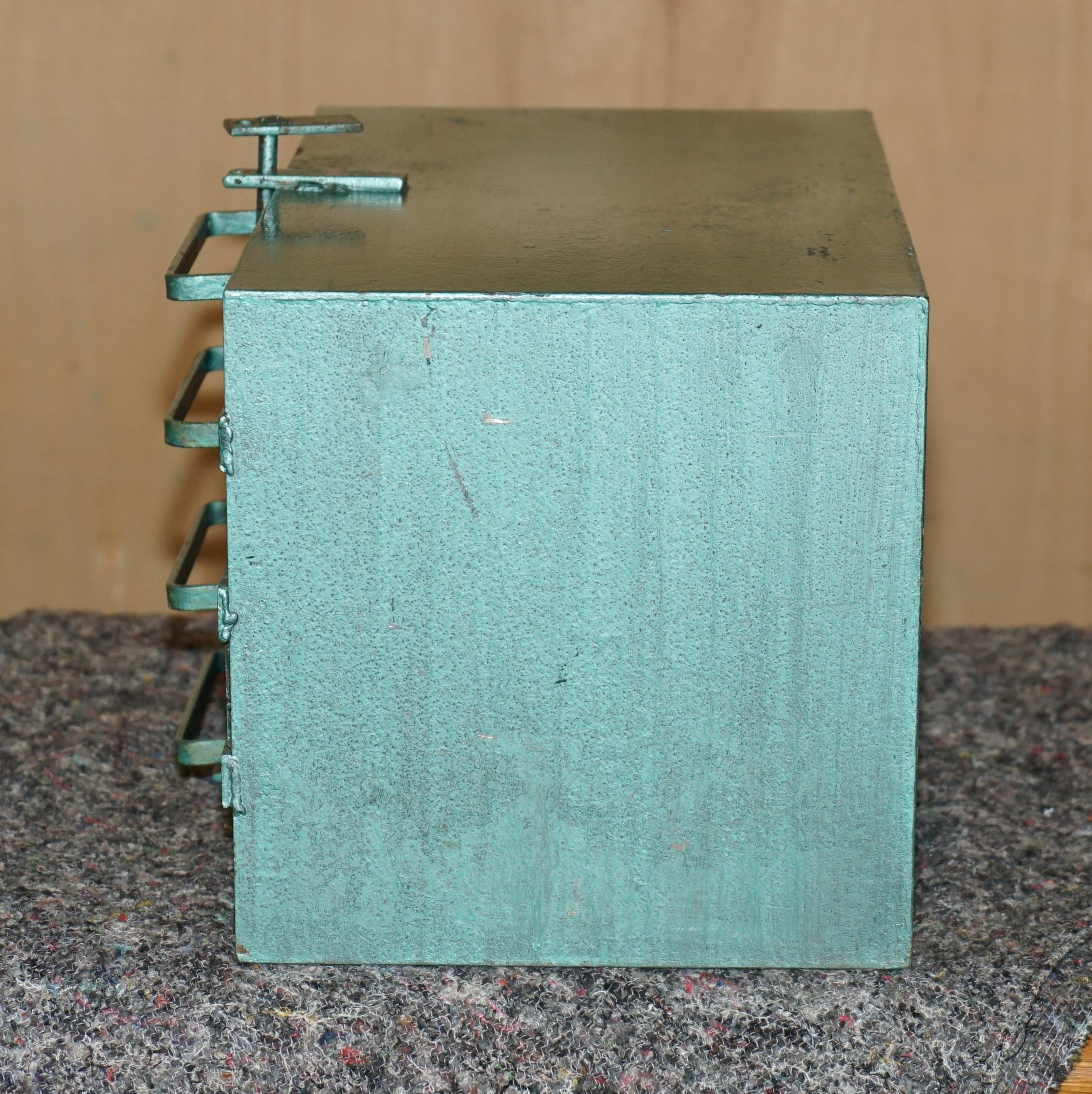 Early 20th Century ANTIQUE CIRCA 1920's TEAL COLOURED LOCKABLE MACHINIST WORK TOOL BOX WITH LOCK For Sale