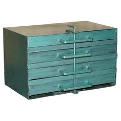 Used CIRCA 1920's TEAL COLOURED LOCKABLE MACHINIST WORK TOOL BOX WITH LOCK