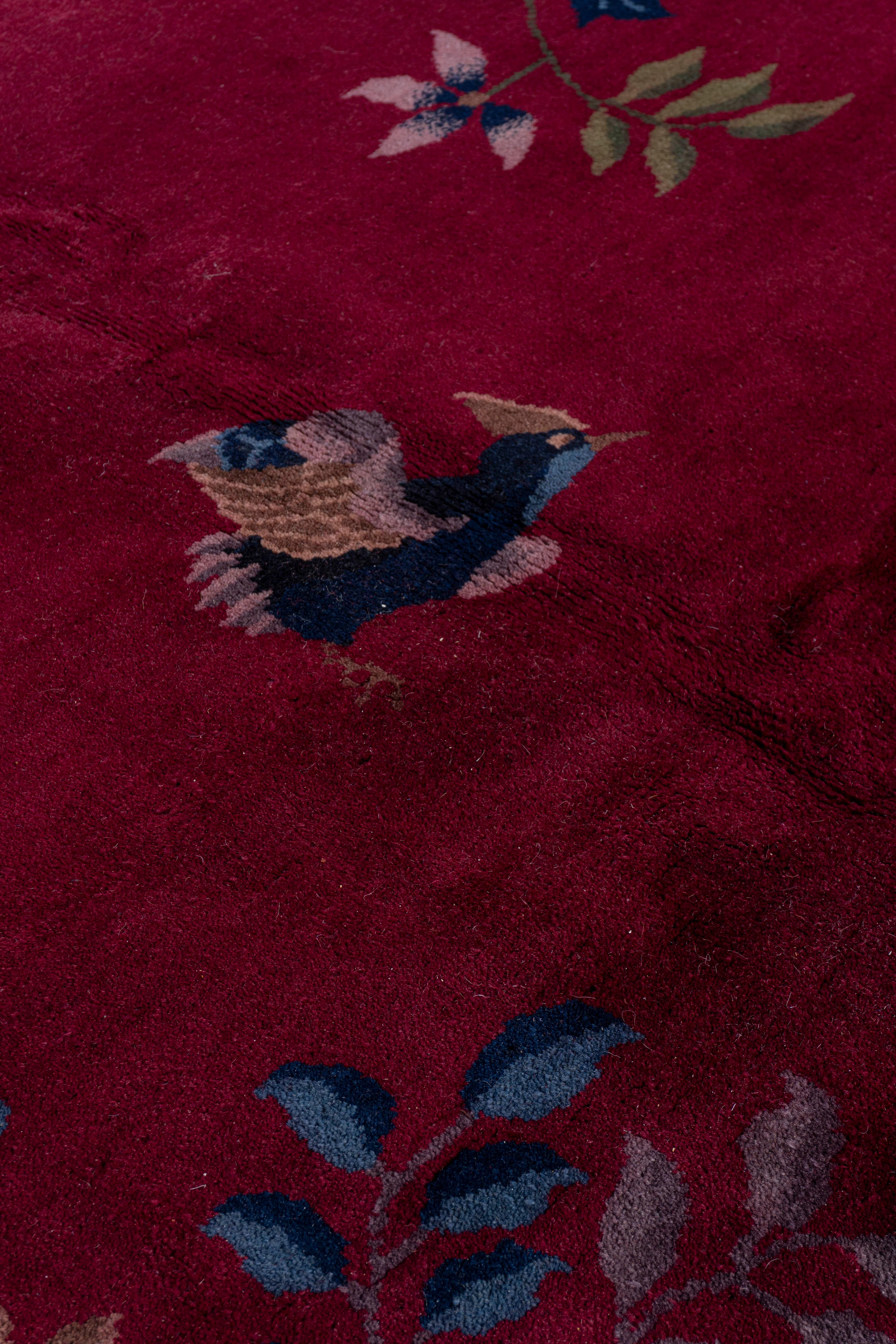 Antique Circa 1923 Burgundy Chinese Art Deco Hand Knotted Rug 9' X 11'6 For Sale 5