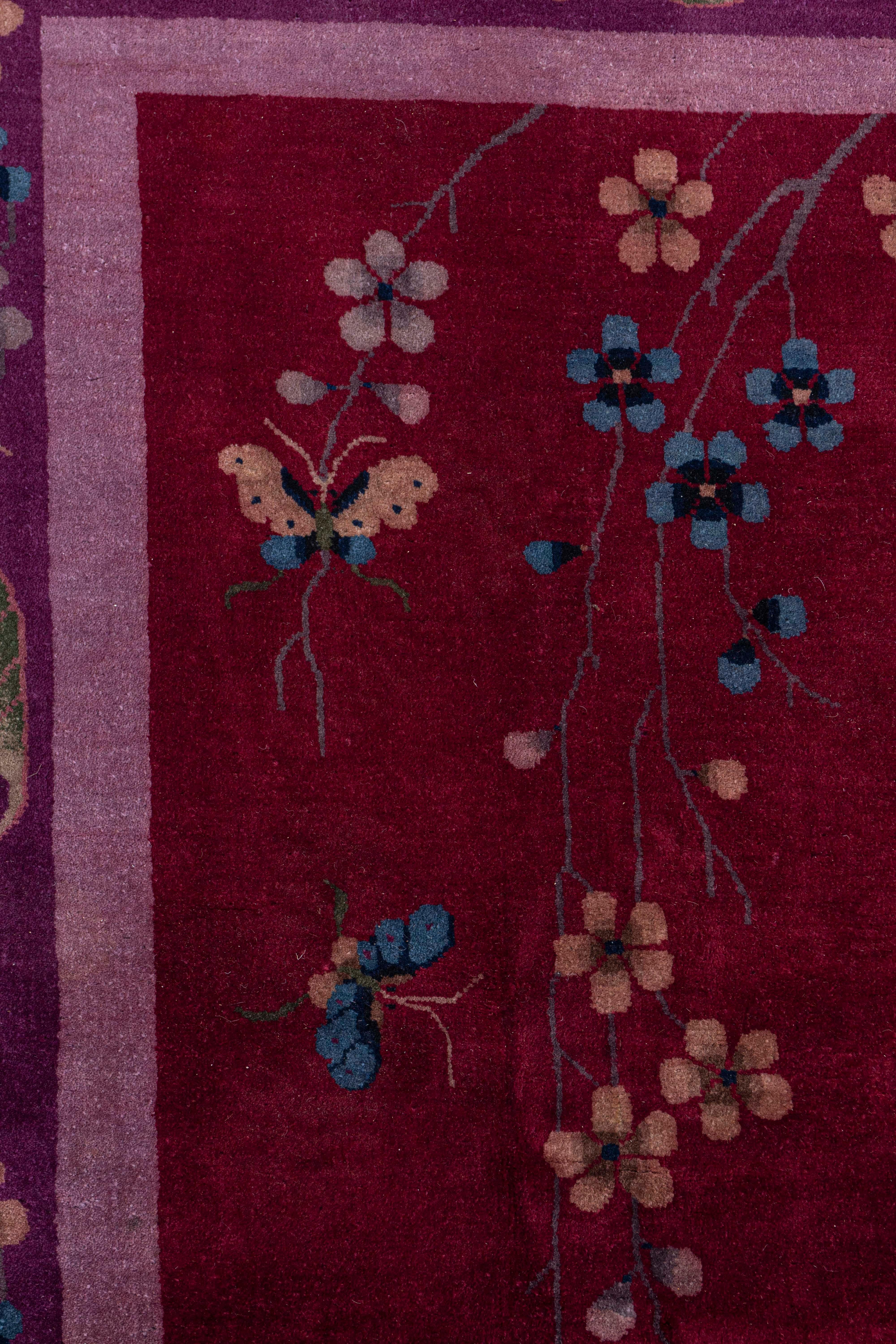 Antique Circa 1923 Burgundy Chinese Art Deco Hand Knotted Rug 9' X 11'6 For Sale 7