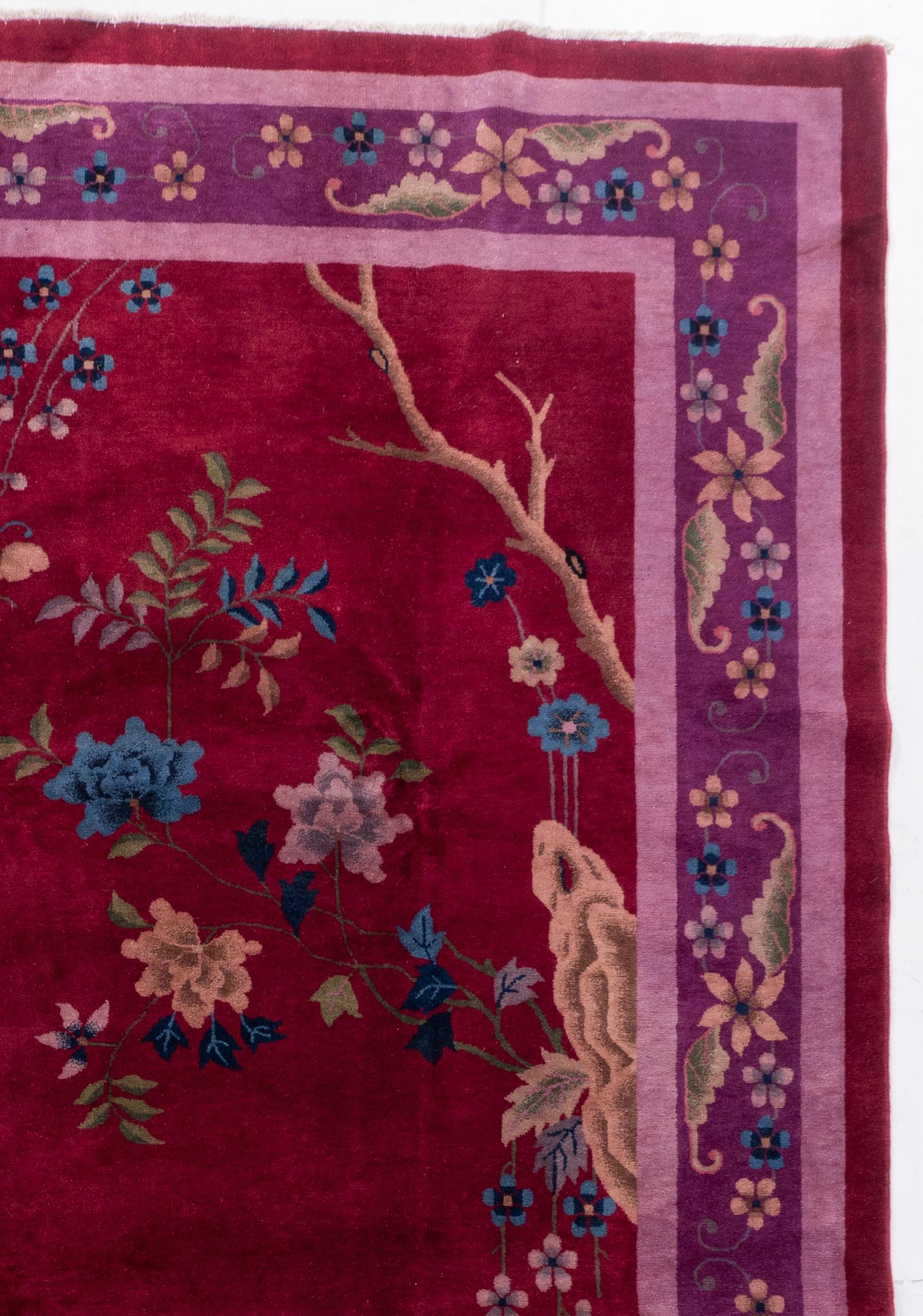 Antique Circa 1923 Burgundy Chinese Art Deco Hand Knotted Rug 9' X 11'6 For Sale 8