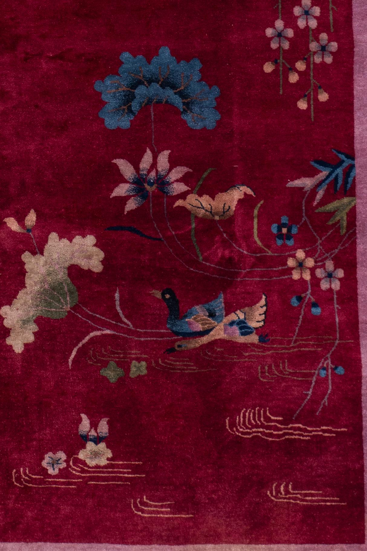 Antique Circa 1923 Burgundy Chinese Art Deco Hand Knotted Rug 9' X 11'6 For Sale 9