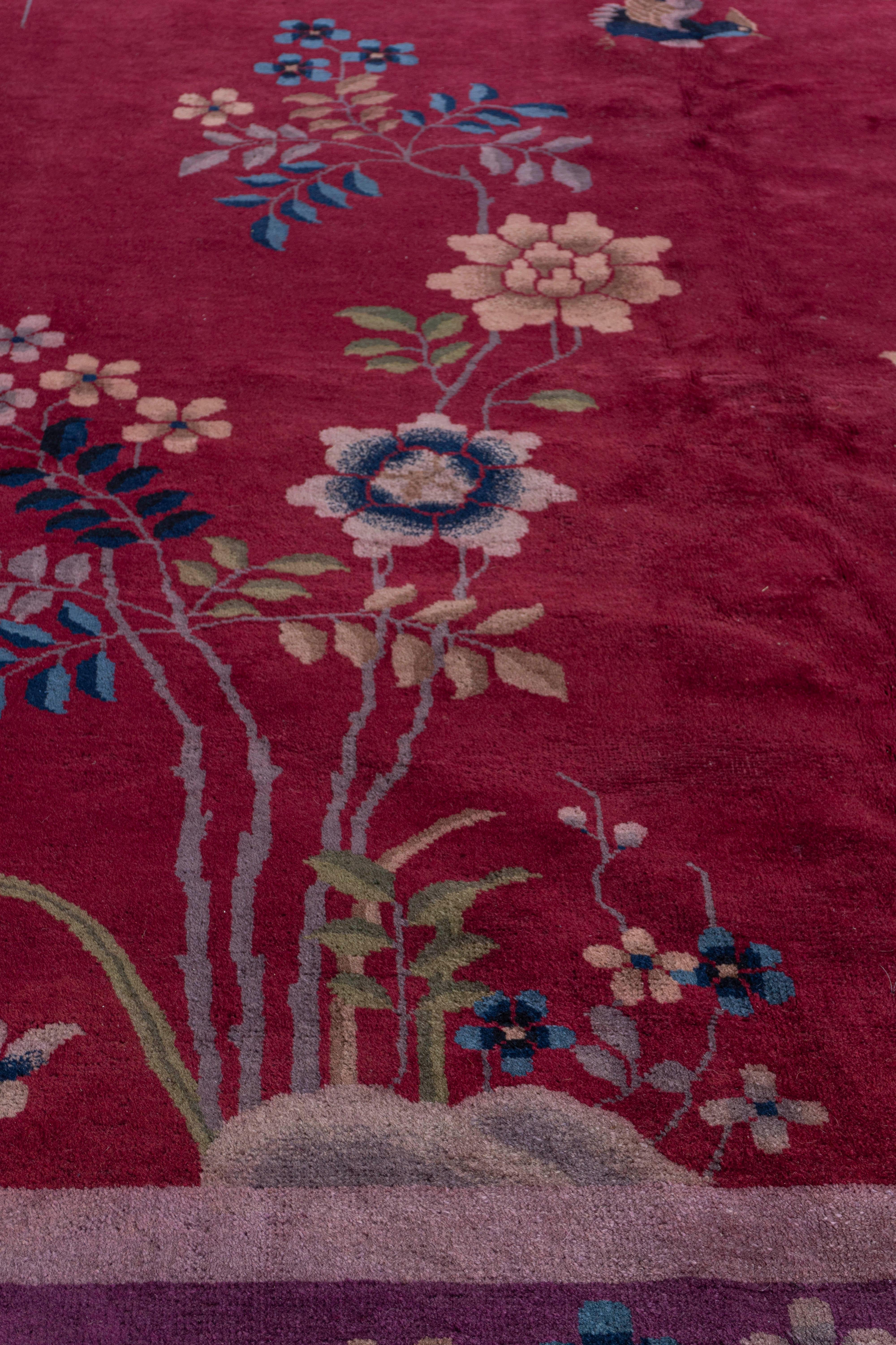 Antique Circa 1923 Burgundy Chinese Art Deco Hand Knotted Rug 9' X 11'6 For Sale 11