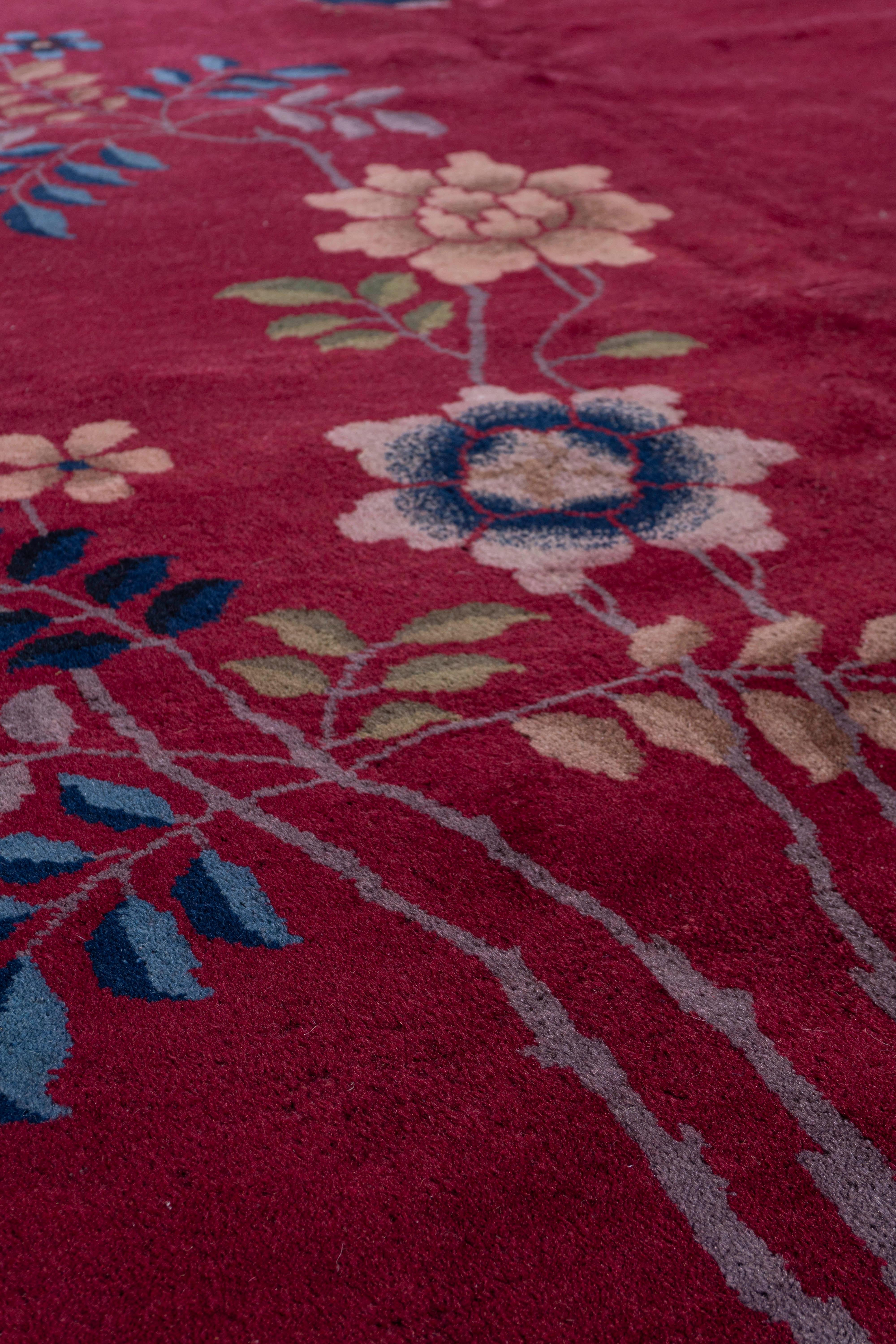 Antique Circa 1923 Burgundy Chinese Art Deco Hand Knotted Rug 9' X 11'6 For Sale 12