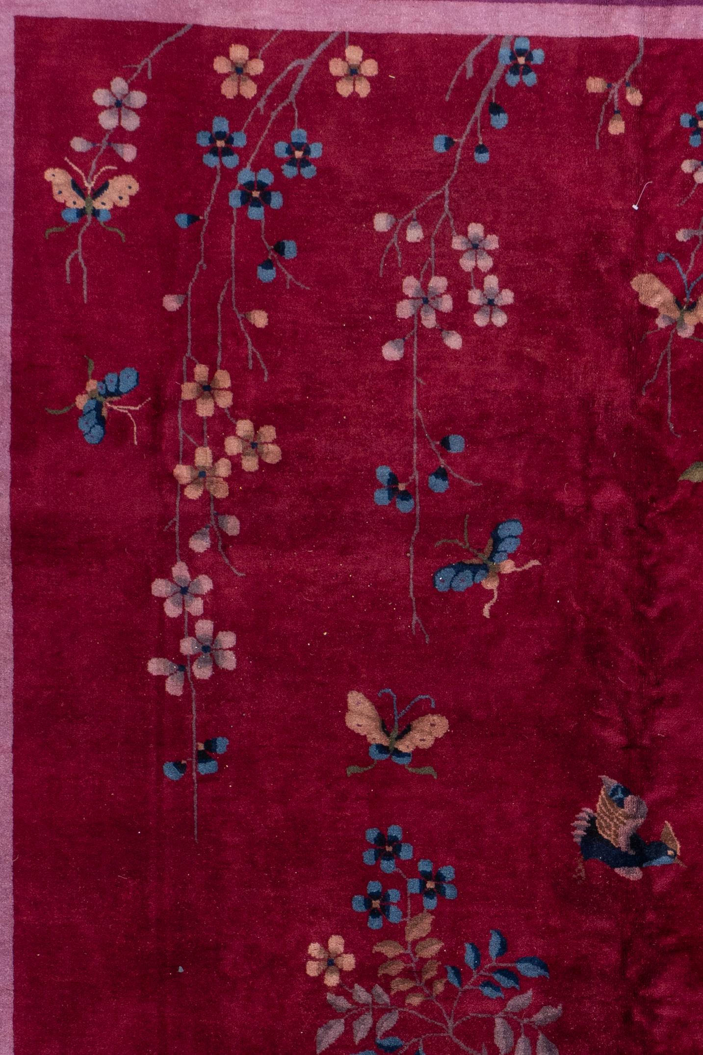 Antique Circa 1923 Burgundy Chinese Art Deco Hand Knotted Rug 9' X 11'6. As the term implies, true Chinese Deco carpets were woven in a short time window, between 1923 and 1931, and in two places: the Chinese capital of Peking (Beijing) and the