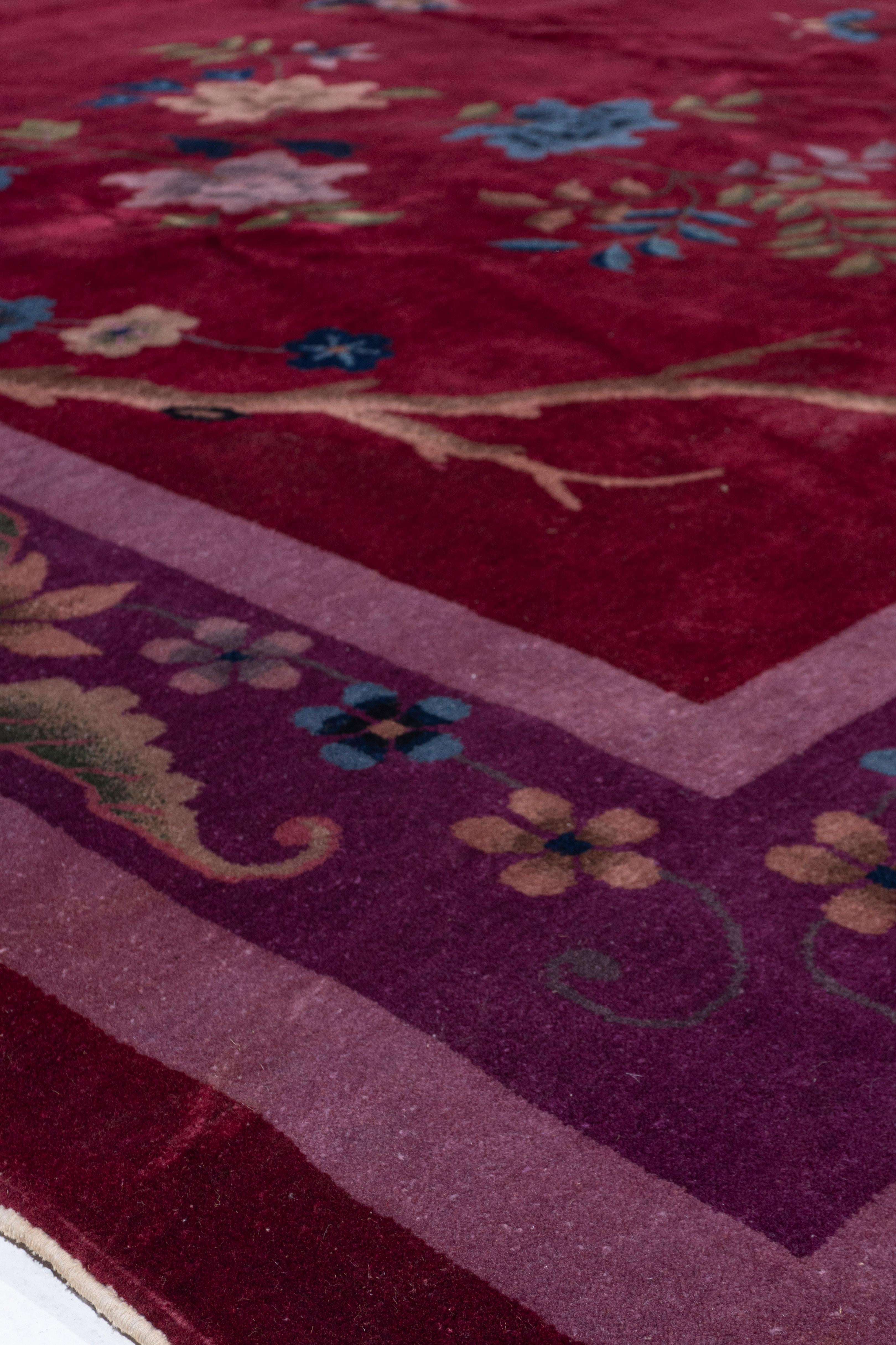 Antique Circa 1923 Burgundy Chinese Art Deco Hand Knotted Rug 9' X 11'6 For Sale 2