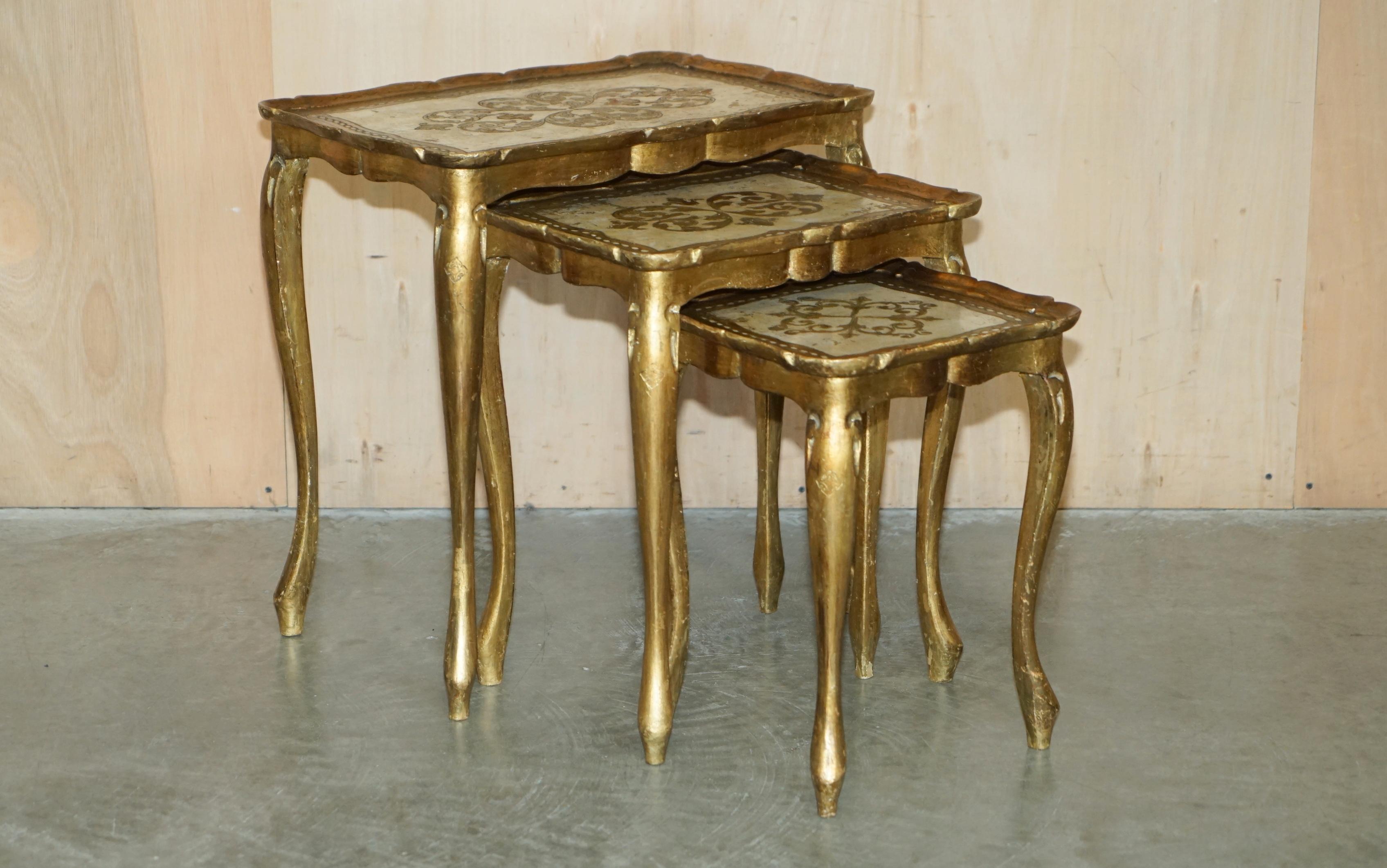 Royal House Antiques

Royal House Antiques is delighted to offer for sale this stunning nest of three Florentine Venetian hand made, painted and gilt nest of three tables 

Please note the delivery fee listed is just a guide, it covers within the