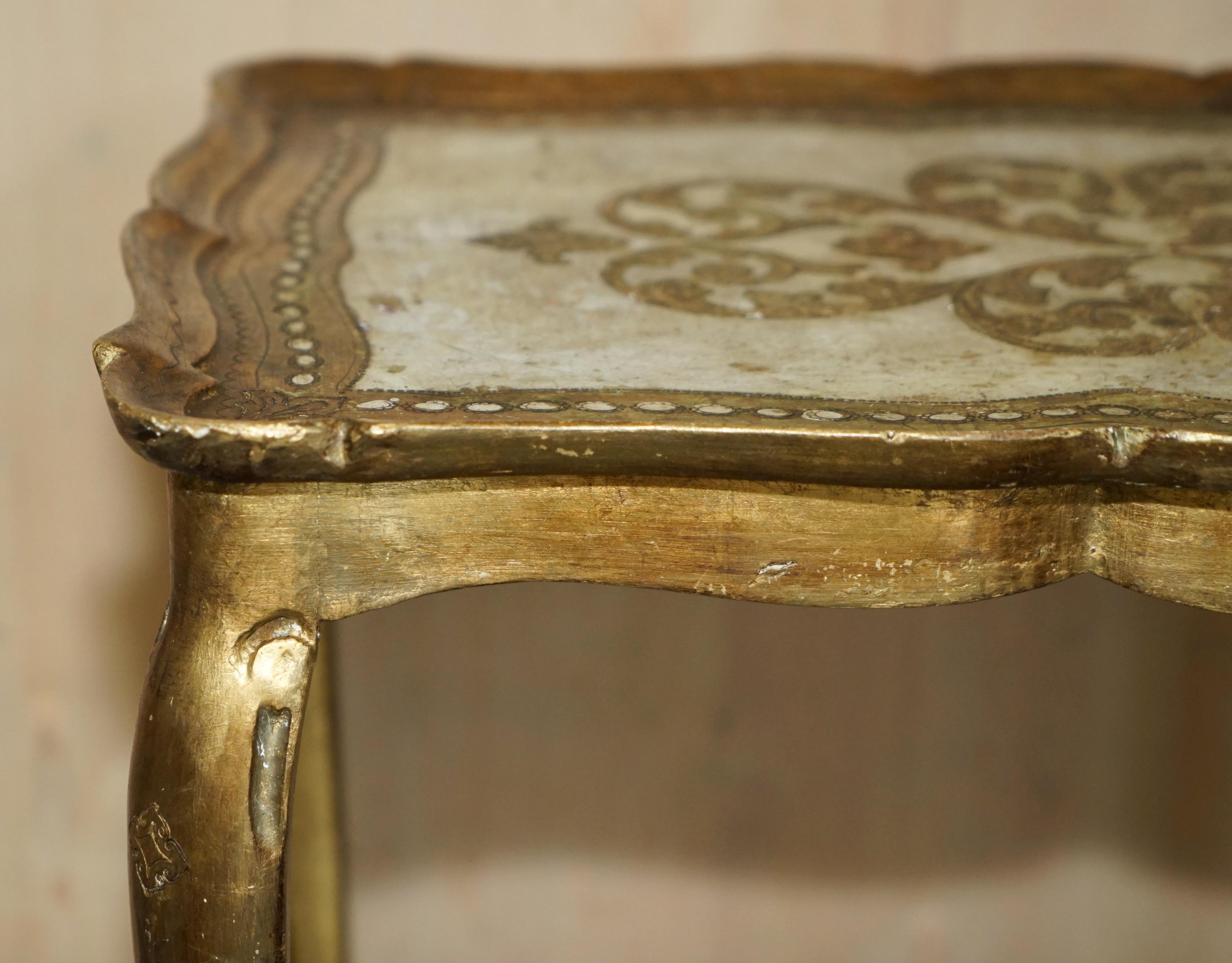 Mid-20th Century ANTIQUE CIRCA 1930 FLORENTINE VENETIAN HAND PAiNTED & GILT NEST OF THREE TABLES For Sale