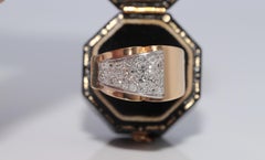 Antique Circa 1930s 14k Gold Natural Diamond Decorated Strong Tank Ring