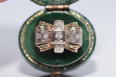 Antike CIRCA 1930er Jahre 14k Gold natürlichen Diamanten verziert Tank Ring
