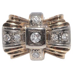 Antike CIRCA 1930er Jahre 14k Gold natürlichen Diamanten verziert Tank Ring