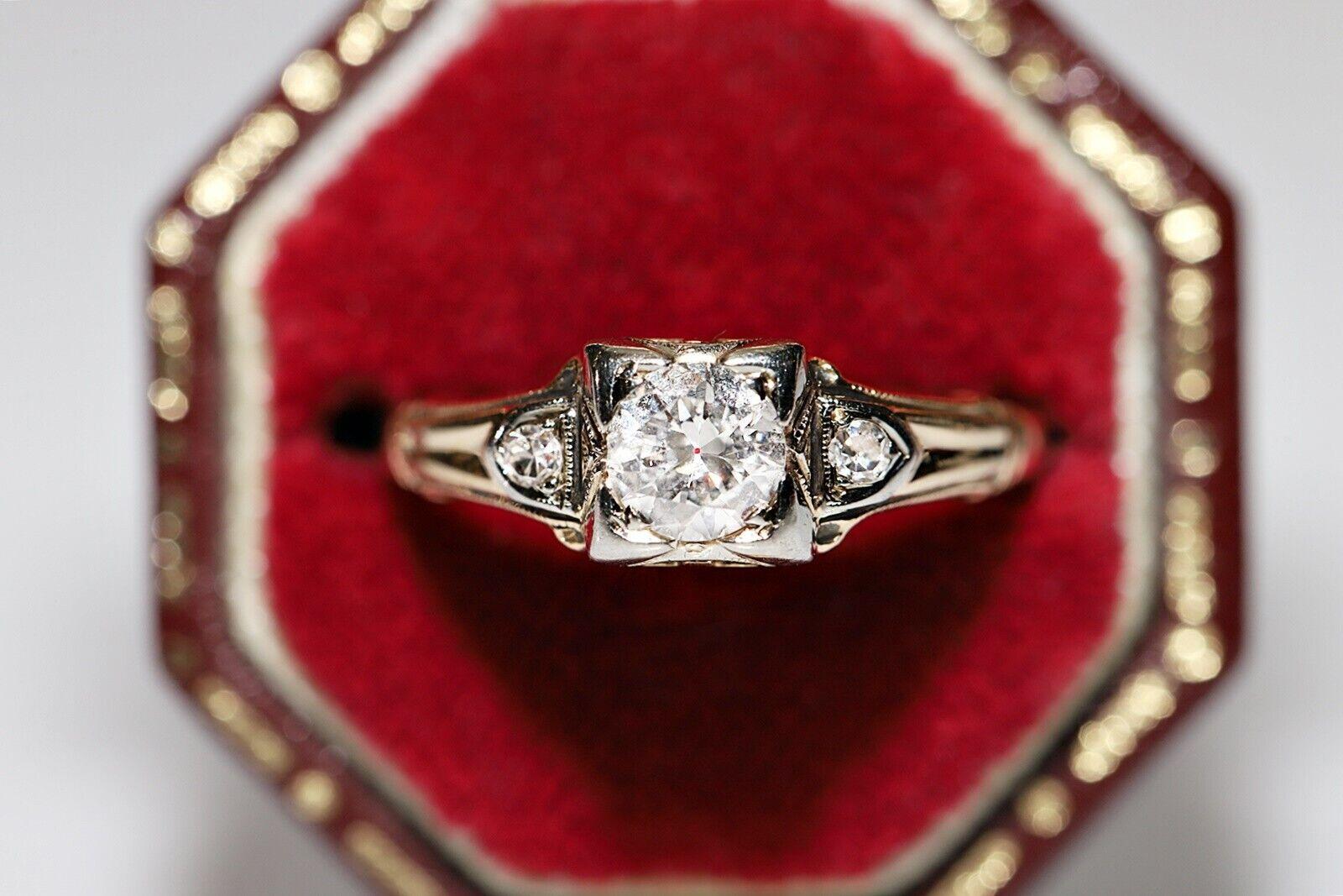 Antique Circa 1930s 14k Gold Natural Diamond Solitaire Ring For Sale 4