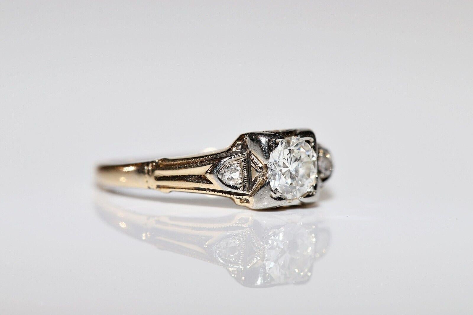 Art Deco Antique Circa 1930s 14k Gold Natural Diamond Solitaire Ring For Sale