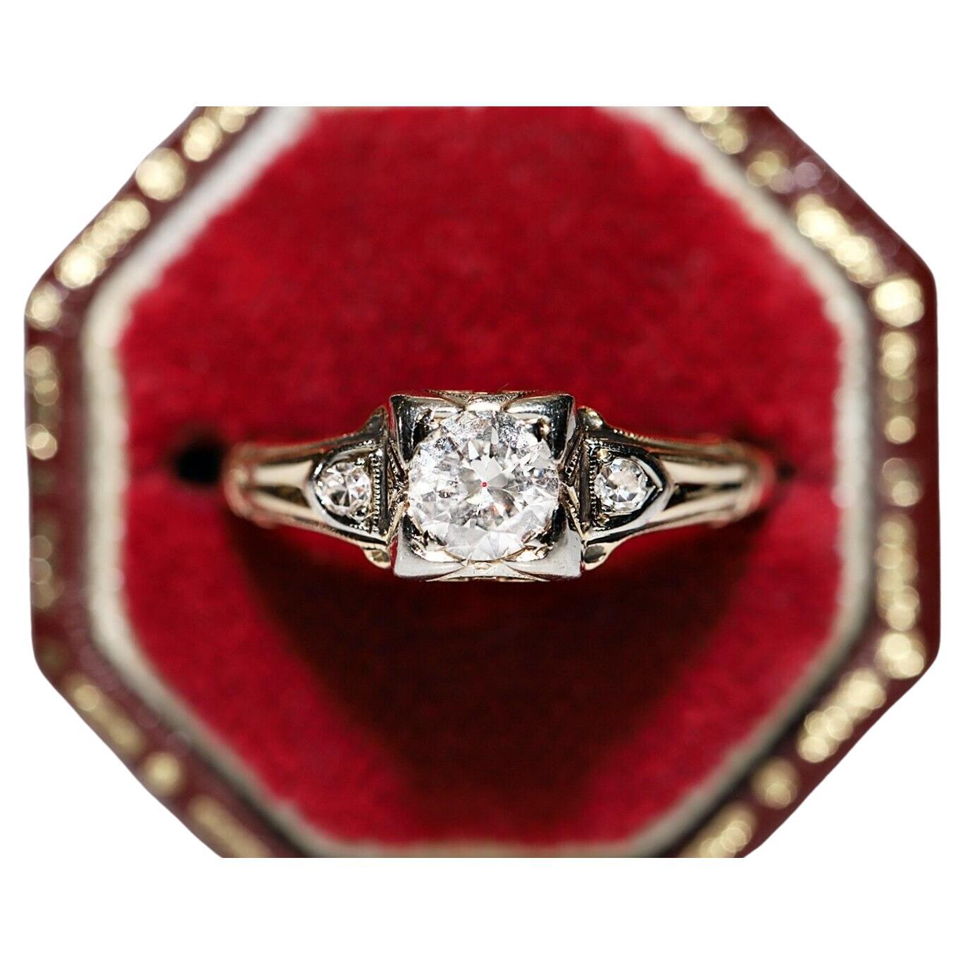 Antique Circa 1930s 14k Gold Natural Diamond Solitaire Ring For Sale