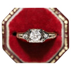 Antique Circa 1930s 14k Gold Natural Diamond Solitaire Ring