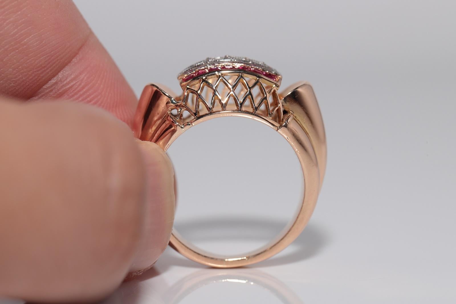 Bague débardeur ancienne des années 1930 en or 18 carats, diamant naturel et rubis taille baguette Pour femmes en vente