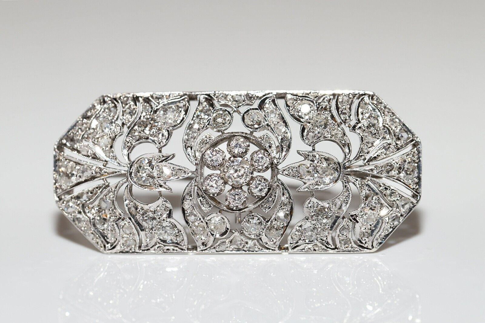 Broche ancienne Art déco des années 1930 en or 14 carats décorée de diamants naturels en vente 1