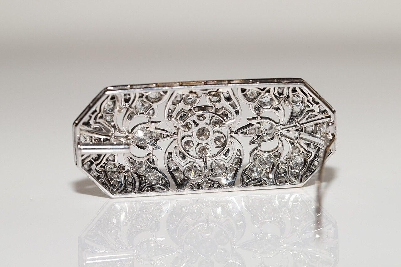 Broche ancienne Art déco des années 1930 en or 14 carats décorée de diamants naturels en vente 3
