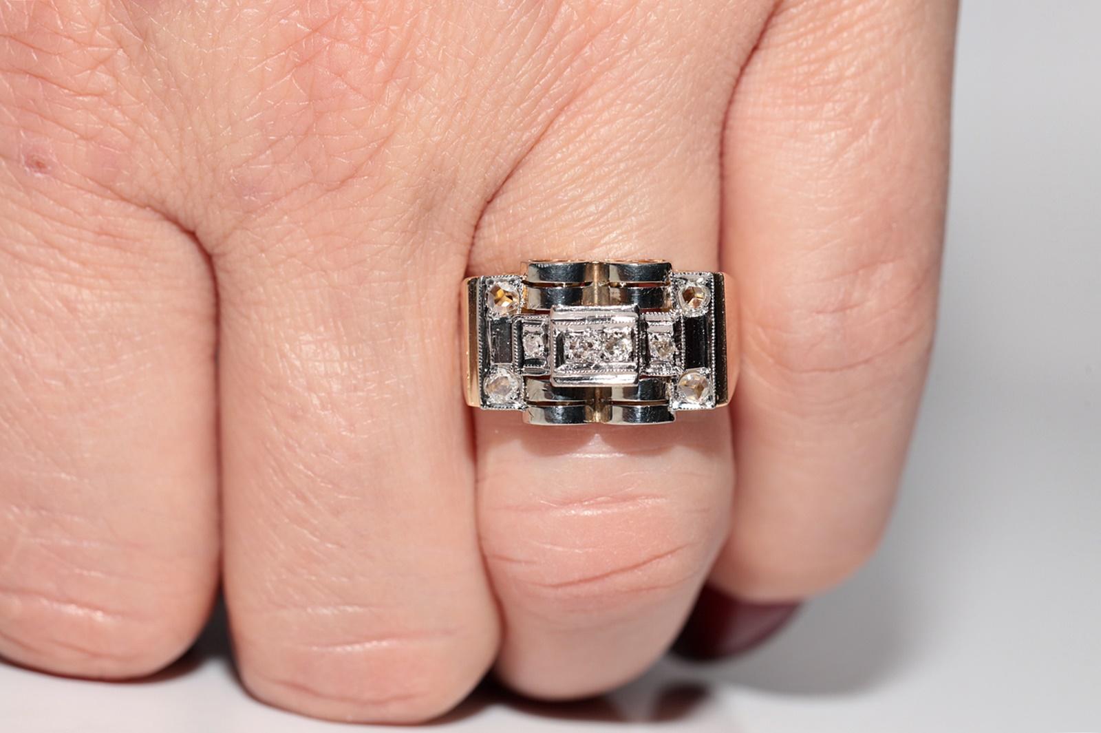 Antico, circa 1930, fatto a mano  Anello con serbatoio decorato con diamanti naturali in oro 18k in vendita 8