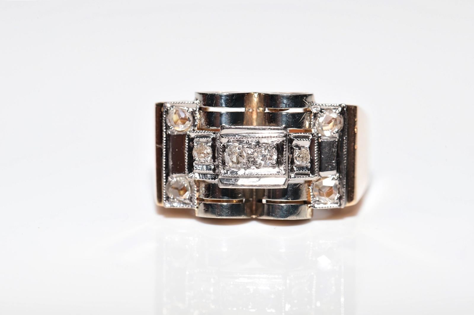 Taglio a rosa Antico, circa 1930, fatto a mano  Anello con serbatoio decorato con diamanti naturali in oro 18k in vendita