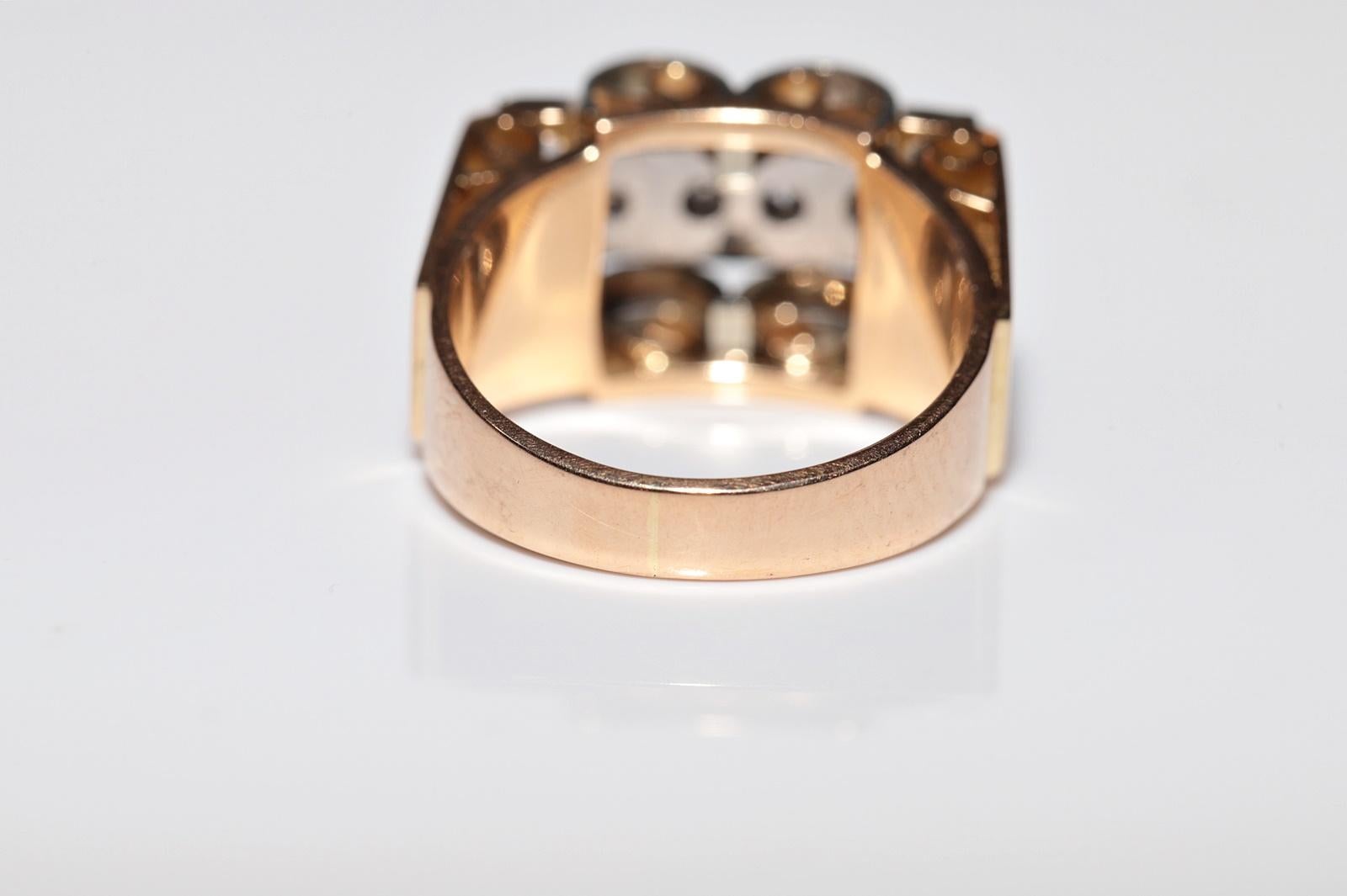 Antico, circa 1930, fatto a mano  Anello con serbatoio decorato con diamanti naturali in oro 18k in vendita 2