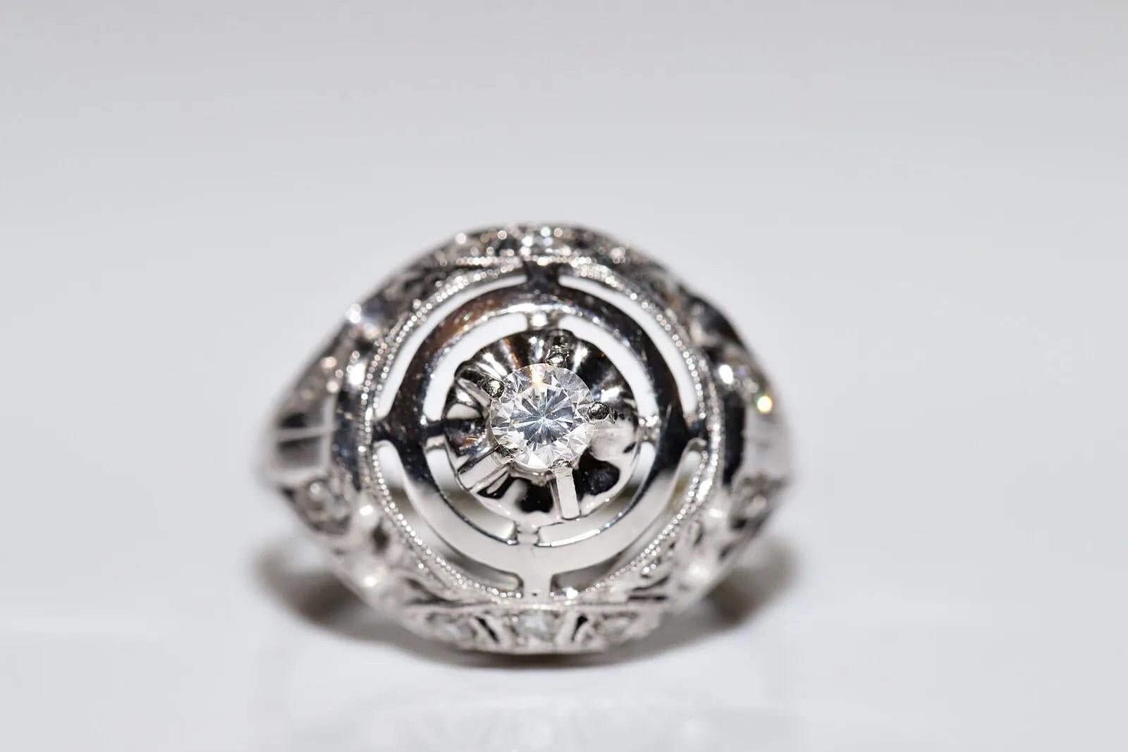 Antique Circa 1930s Handmade 18k Gold Natural Diamond Decorated Ring For Sale 6