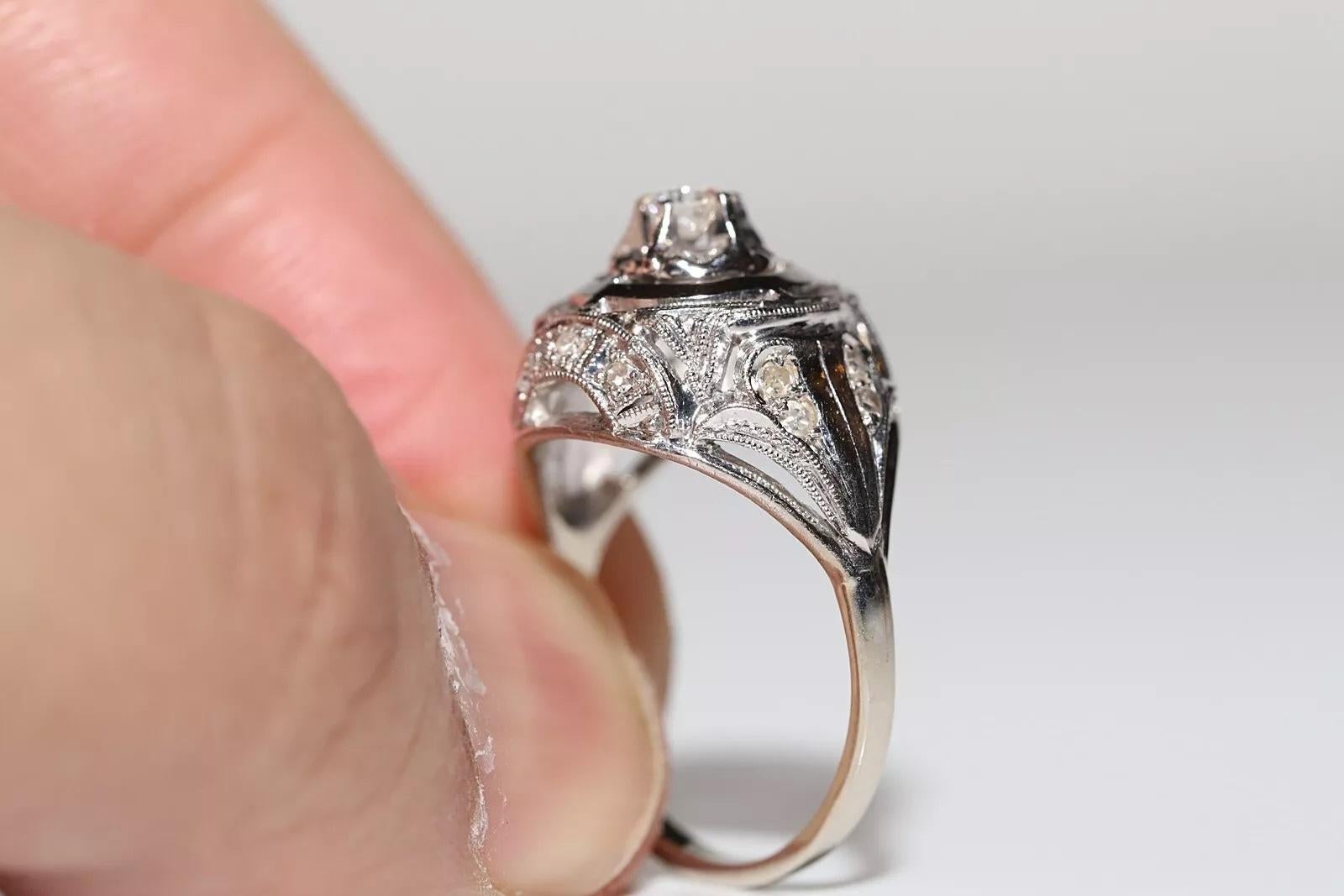 Bague ancienne des années 1930 faite à la main en or 18 carats décorée de diamants naturels Bon état - En vente à Fatih/İstanbul, 34