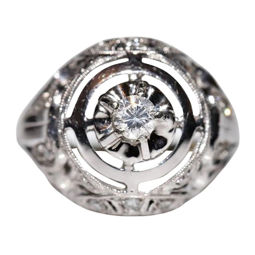 Bague ancienne des années 1930 faite à la main en or 18 carats décorée de diamants naturels