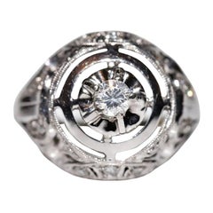 Antique Circa 1930s Handmade 18k Gold Natural Diamond Decorated Ring