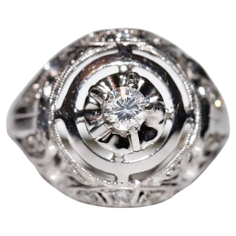 Antique Circa 1930s Handmade 18k Gold Natural Diamond Decorated Ring For Sale