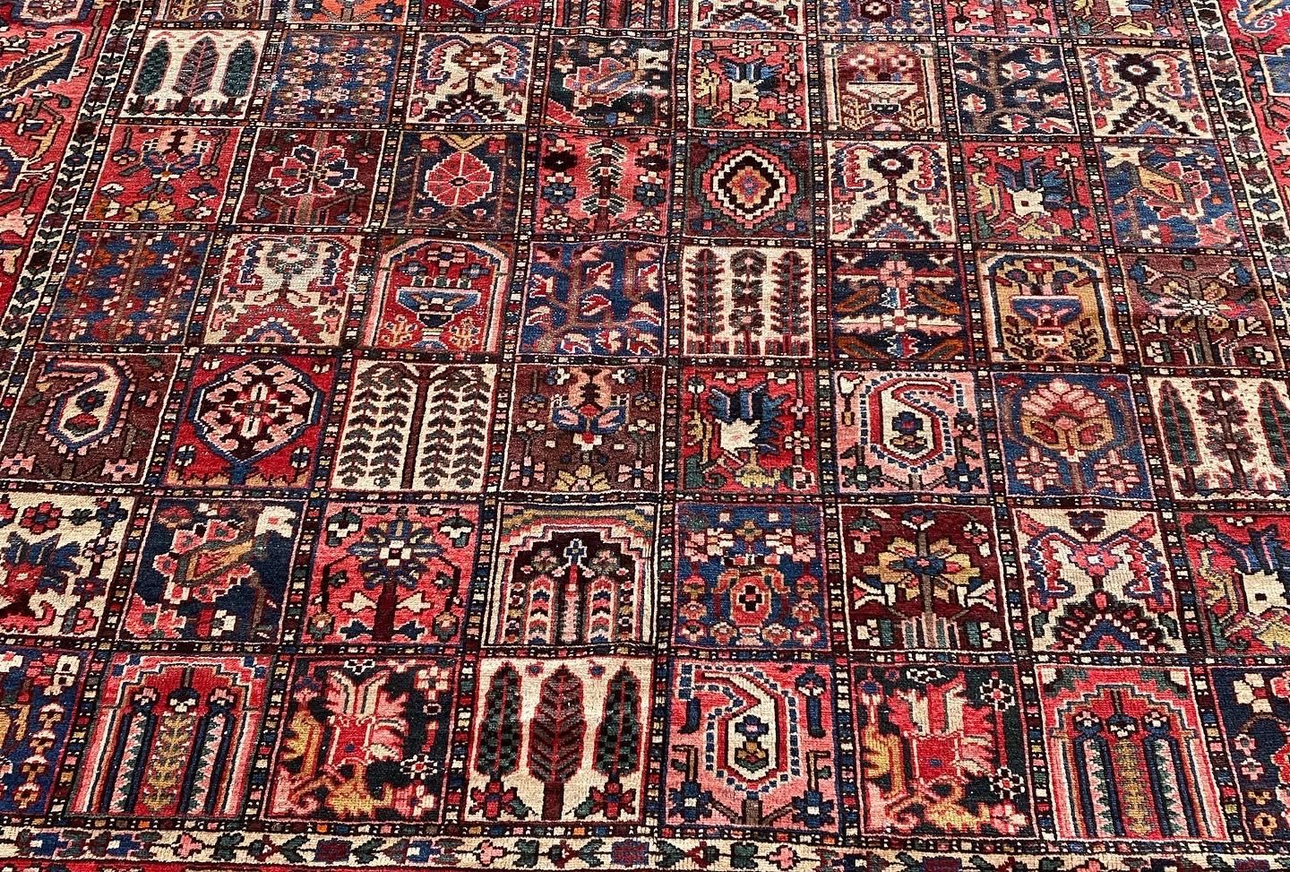 Hand-Woven Antique Circa 1930s Large Persian Bakhtiari Room Size Garden Rug  For Sale