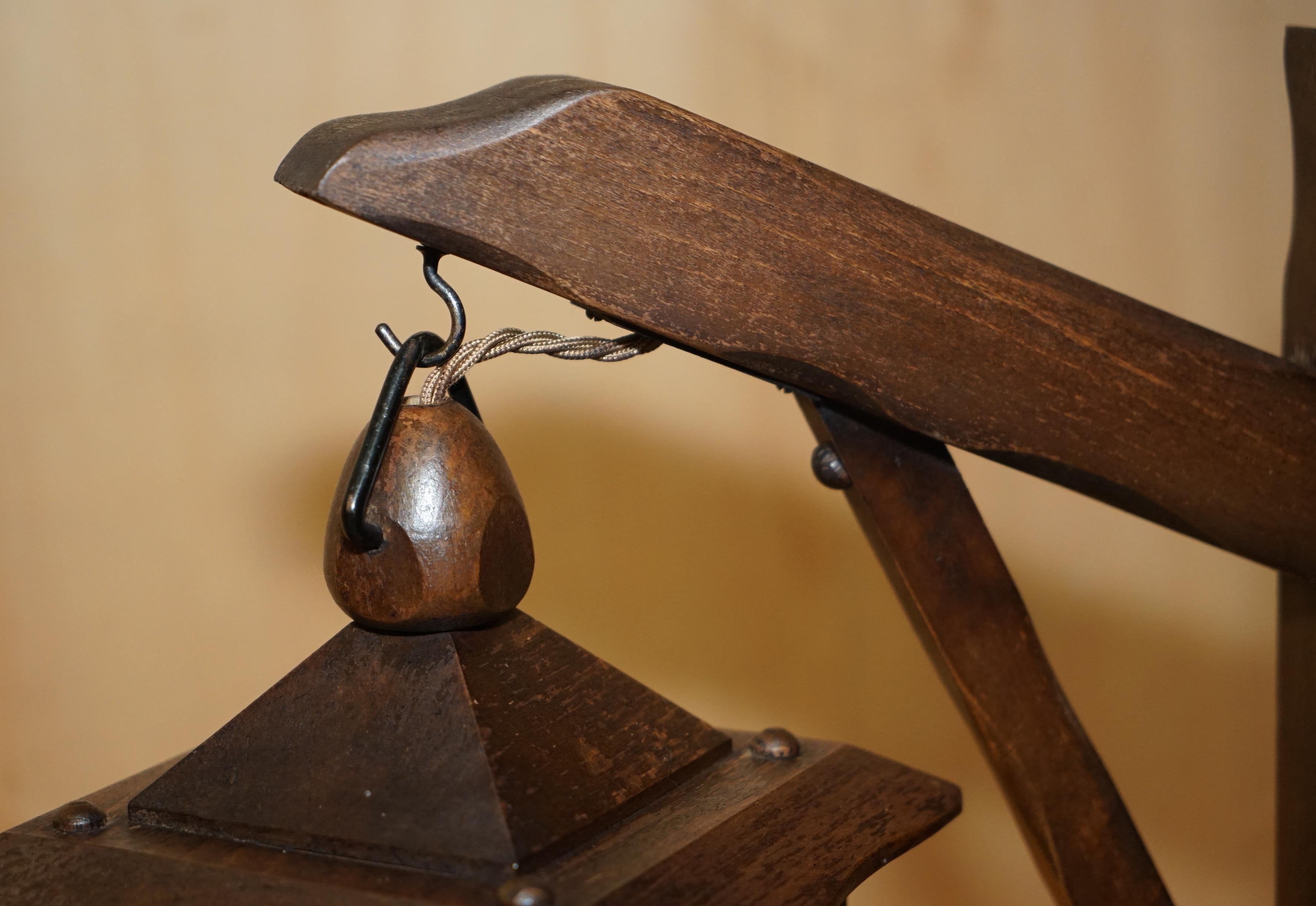 Hand-Carved ANTIQUE CIRCA 1930's MISSION ARTS & CRAFTS CARVED OAK ADJUSTABLE FLOOR LAMP For Sale