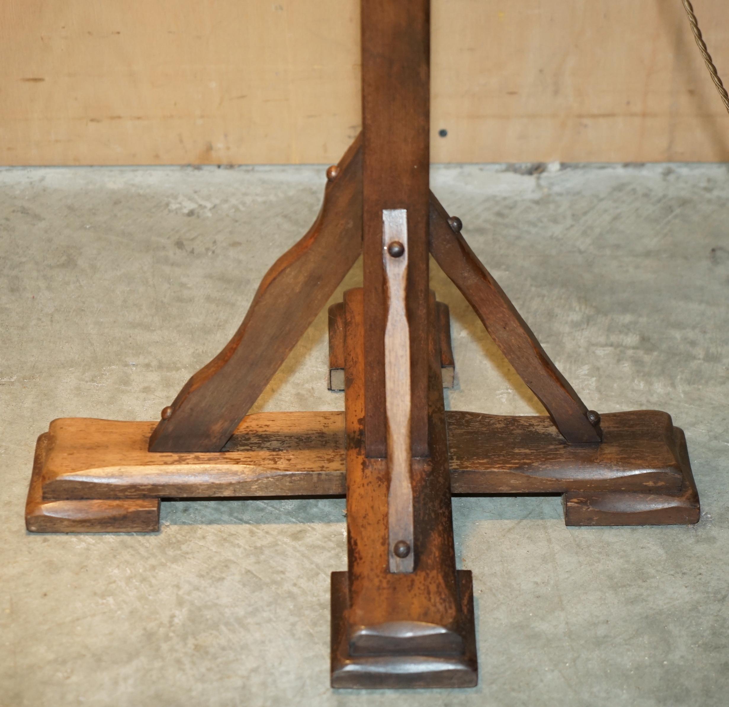 Iron ANTIQUE CIRCA 1930's MISSION ARTS & CRAFTS CARVED OAK ADJUSTABLE FLOOR LAMP For Sale