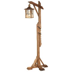 ANTIQUE CIRCA 1930's MISSION ARTS & CRAFTS CARVED OAK ADJUSTABLE FLOOR LAMP