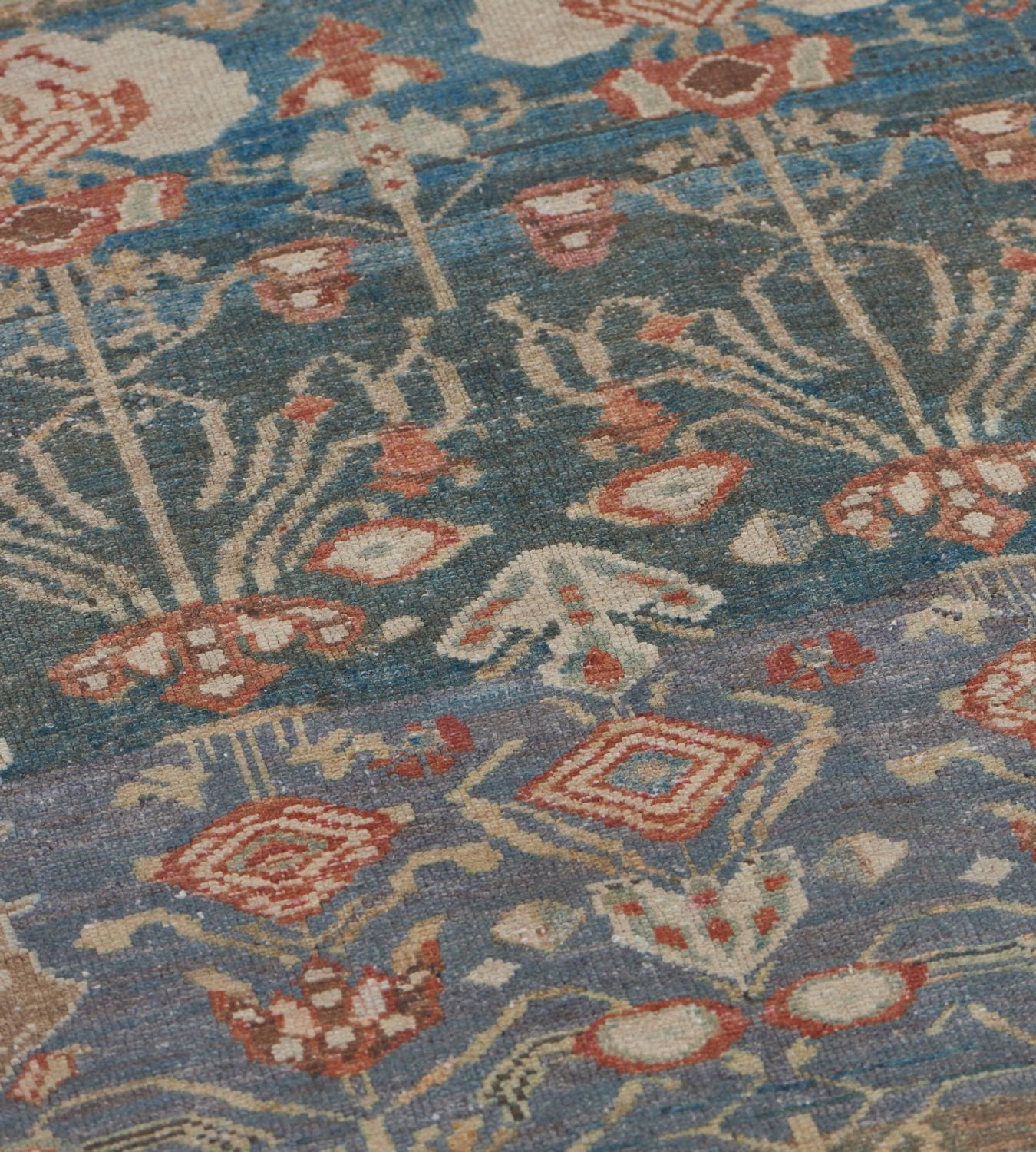 Wool Antique Circa-1940 Floral Blue Persian Malayer Rug 4'2