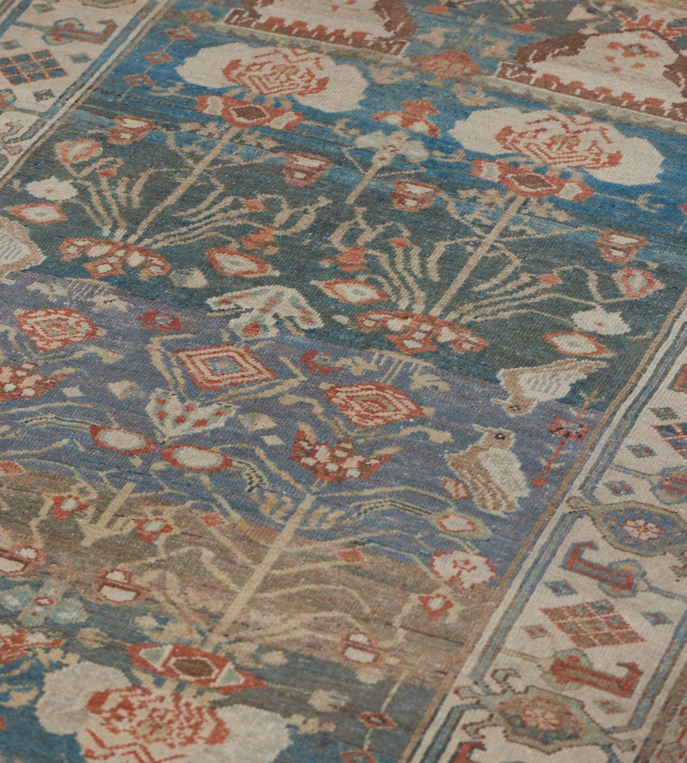 Antique Circa-1940 Floral Blue Persian Malayer Rug 4'2