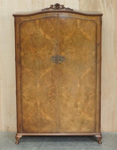 ANTIQUE CIRCA 1940's BURR WALNUT LARGE WARDROBE SPLITS IN TWO FOR EASY TRANSPORT