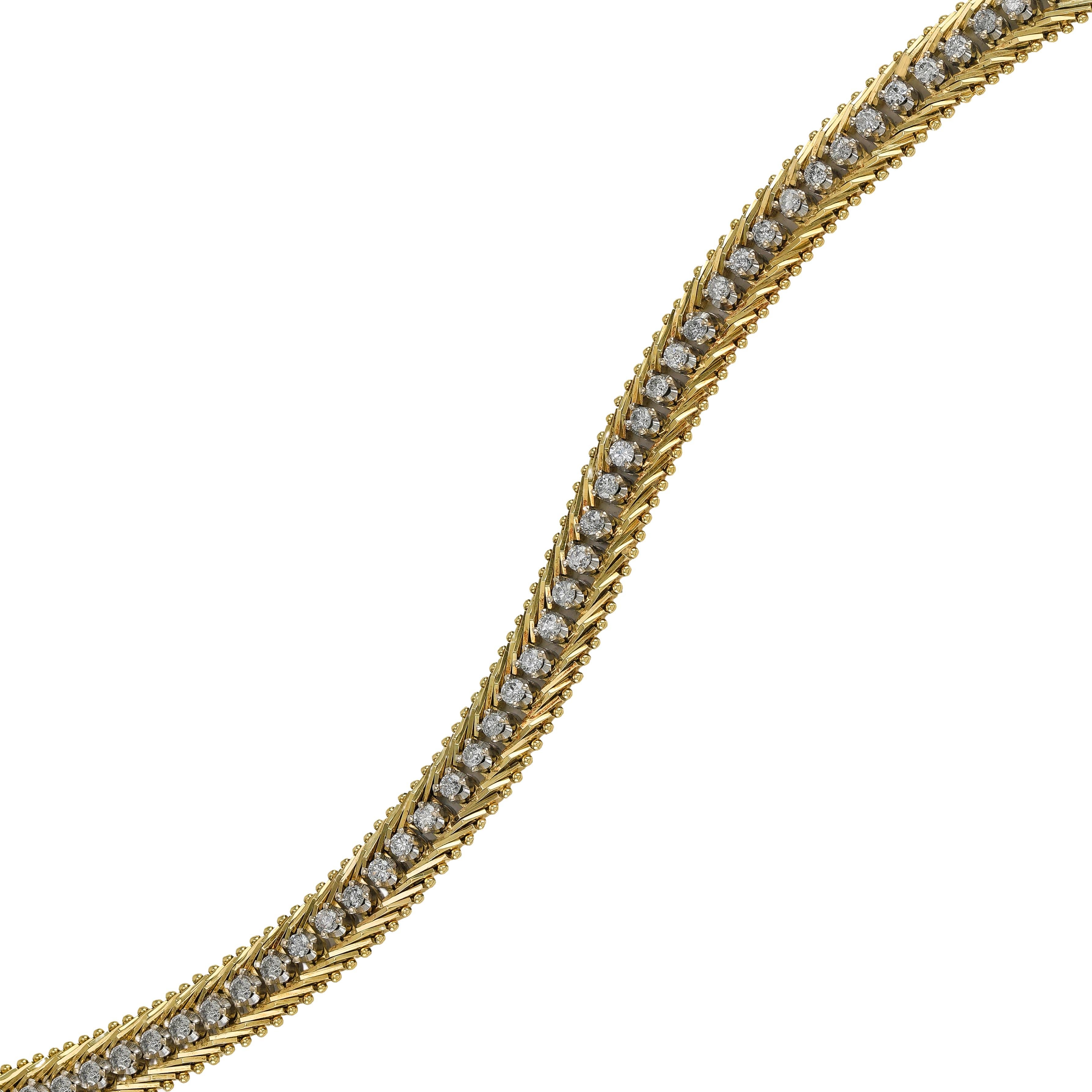 Bracelet tennis ancien en forme de queue de renard serti de griffes avec diamants de 2,0 carats, datant des années 1960 Excellent état - En vente à Great Neck, NY
