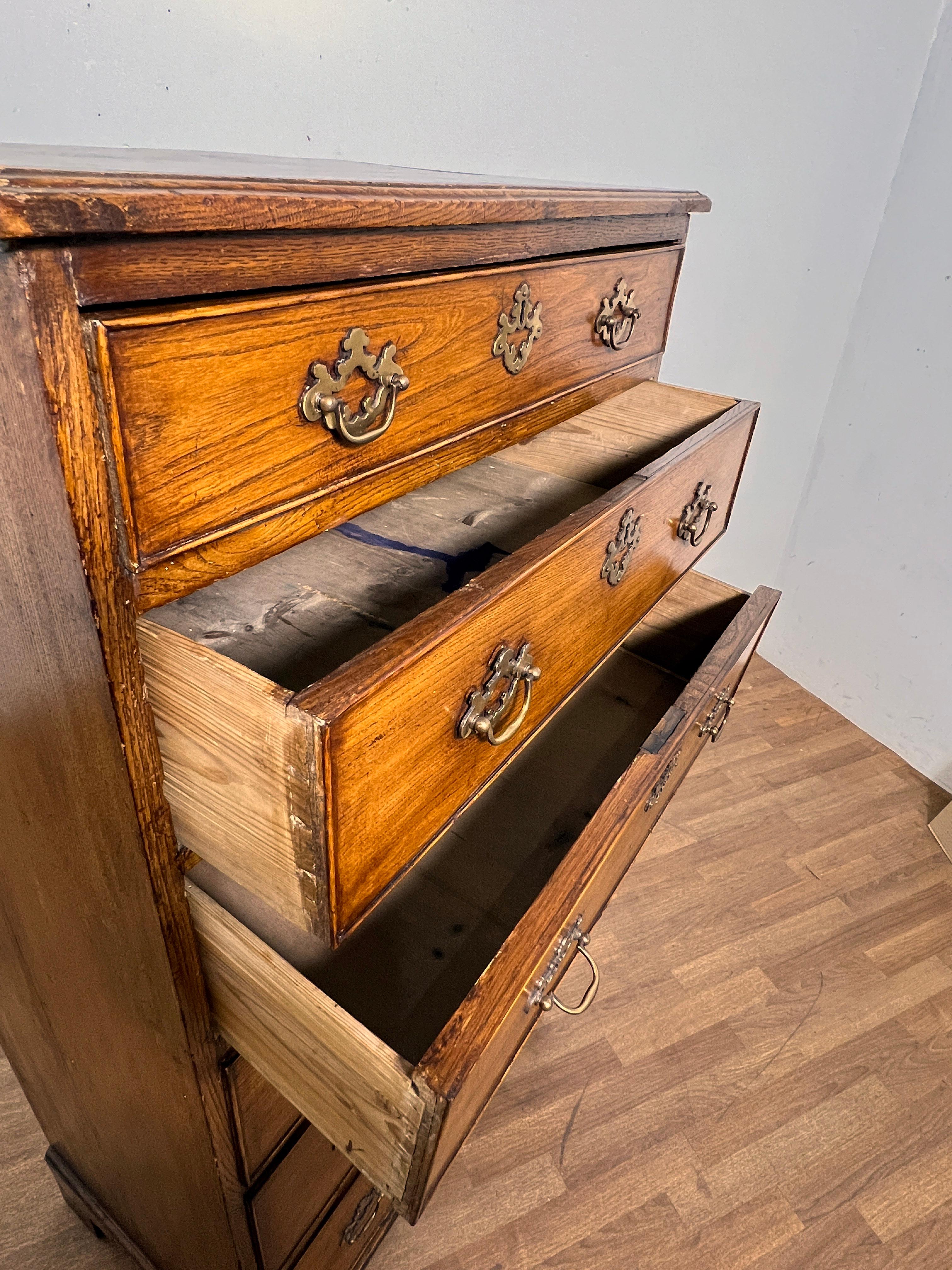 Antique Circa Late 1700s Georgian High Boy Chest of Six Drawers For Sale 4